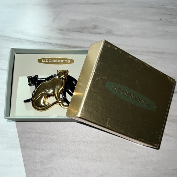 Vintage Liz Claiborne Brown Black Panther Cat Brooch Signed LC - Picture 4 of 4